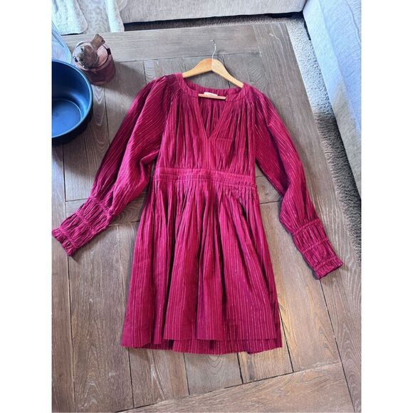 Ulla Johnson Rory Metallic Cotton Long Sleeve Mini Dress Ruby Red Size 4 - Picture 9 of 13